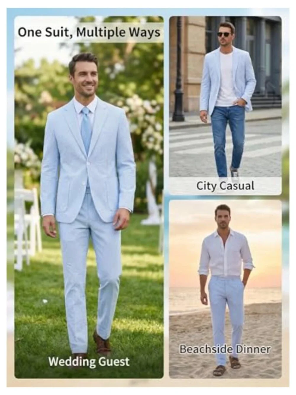Men's Striped Seersucker Two Piece Suit Set Slim Fit Wedding